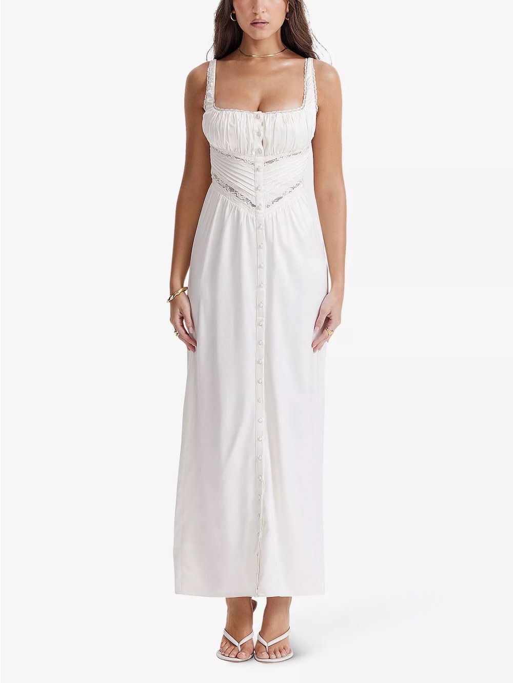 House of CB Illiana scalloped-trim bodice-top stretch-silk maxi dress Large plus